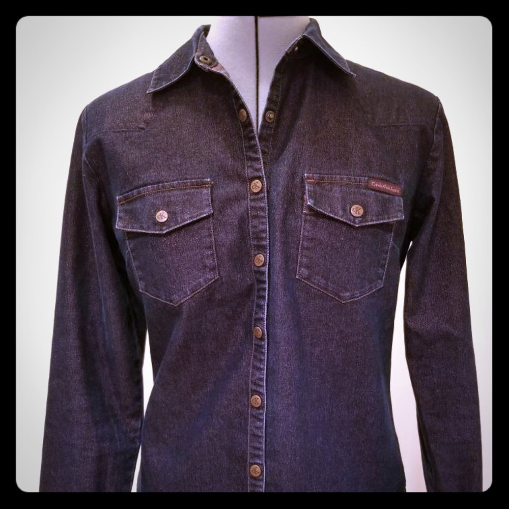 Calvin Klein denim shirt w iridescent finish